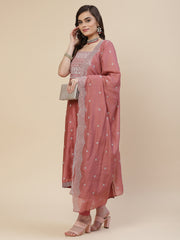 Neck Embroidered Chanderi Unstitched Suit Piece With Chanderi Dupatta
