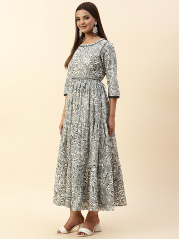 Floral Printed Cotton Anarkali Kurta