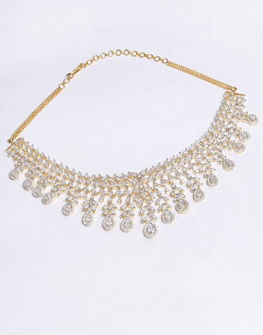Golden And Diamond Stone Necklace Set With Earrings