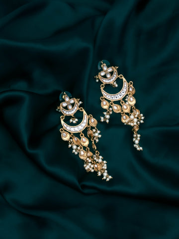 Gold Plated Earrings Embellished With Pearls And Stones