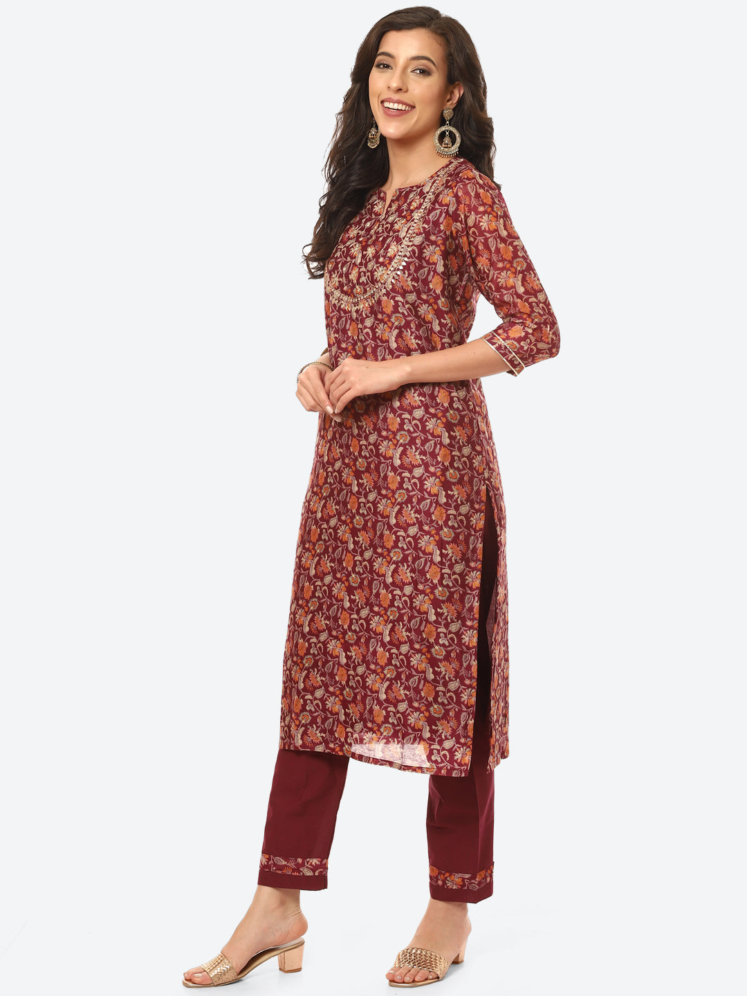 Gota Work Floral Chanderi Kurta With Pant