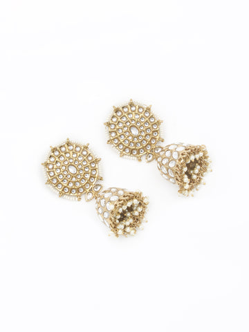 Gold & White Jhumki Earrings