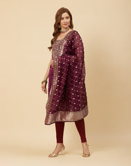 Embroidered Organza Kora Suit Piece With Dupatta