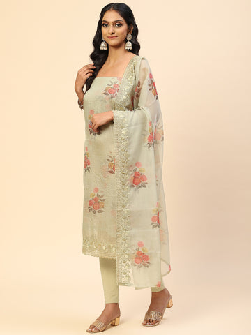 Floral Embroidered Organza Unstitched Suit Piece With Dupatta