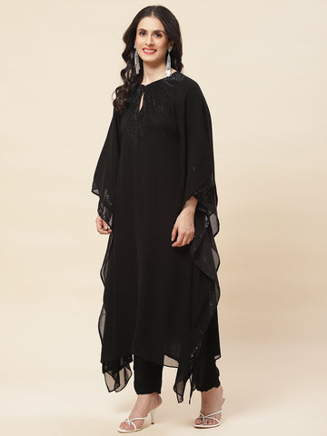 Sequin Embroidered Georgette Kurta With Pants