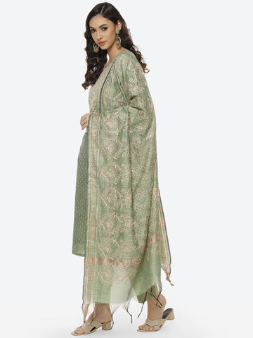 Resham Embroidered Chanderi Unstitched Suit Piece With Embroidered Dupatta