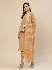 Embroidered Chanderi Unstitched Suit Piece With Chiffon Dupatta