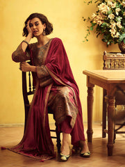 Embroidered Chanderi Unstitched Suit Piece With Dupatta