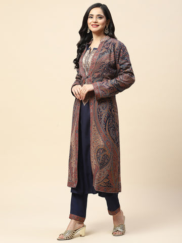 Resham Jaal Woven Pashmina Kurta With Pants & Jacket