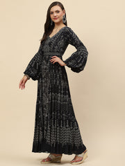 Digital Printed Crepe Gown Dress