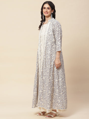 Embroidered Cotton Gown With Jacket