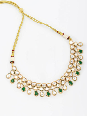 Silver-Green Kundan Necklace Set With Earrings