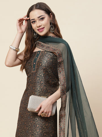 Printed Chanderi Unstitched Suit Piece With Dupatta