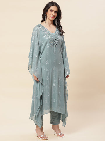 Sequin Embroidered Georgette Kurta With Pants