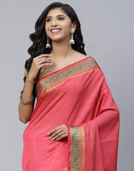 Plain Zari Border Handloom Woven Saree