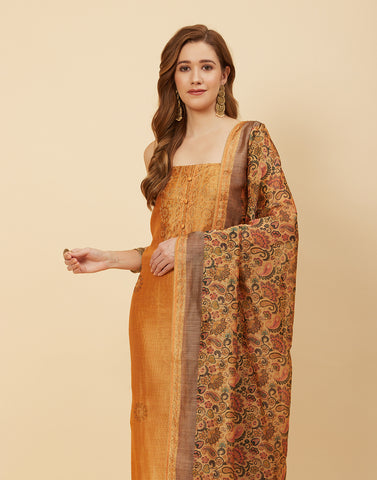 Embroidered Chanderi Suit Piece With Printed Chanderi Dupatta