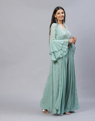 Dusty Green Georgette Salwar Kameez Stitched Suit