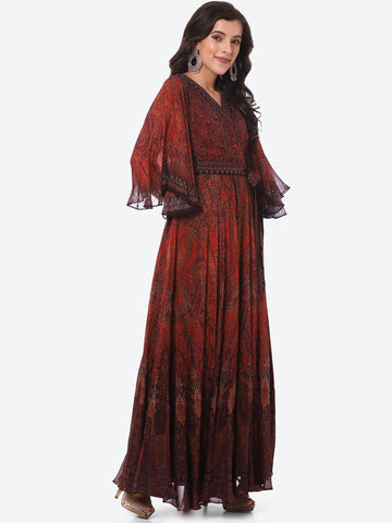 Digital Printed Georgette A-Line Gown Dress