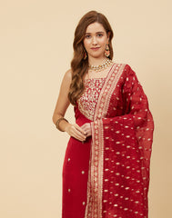 Embroidered Organza Kora Suit Piece With Dupatta