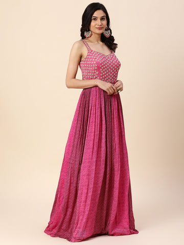 Neck Embroidered & Printed Georgette Gown Dress
