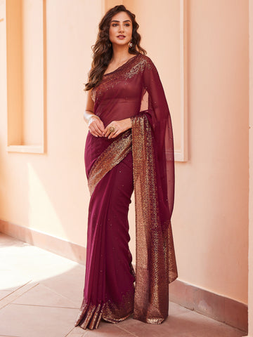 Sequin Georgette Embroidered Saree