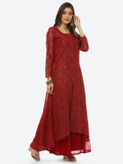 Sequin Embroidered Art Georgette Kurta With Palazzo & Georgette Dupatta