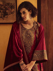 Embroidered Chanderi Unstitched Suit Piece With Dupatta