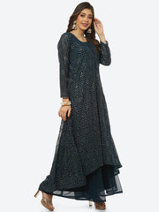 Sequin Embroidered Art Georgette Kurta With Palazzo & Georgette Dupatta