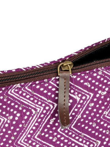 Purple Printed Cotton Handbag With Pouch