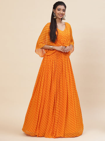 Bandhani Printed Georgette Gown Dress