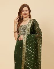 Embroidered Organza Kora Suit Piece With Dupatta