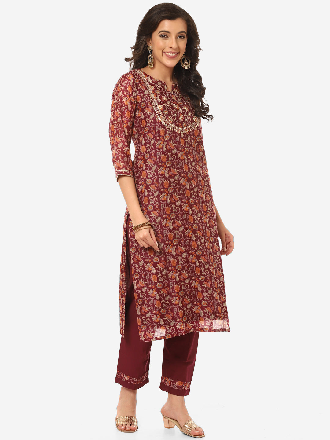 Gota Work Floral Chanderi Kurta With Pant