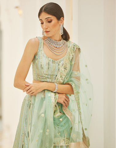 Sequence Embroidered Georgette Lehenga With Net Dupatta