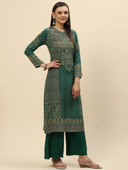 Floral Digital Printed Crepe Kurta With Palazzo & Dupatta