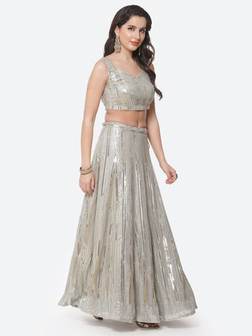 Sequence Embroidered Georgette Lehenga With Net Dupatta