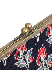 Navy Blue Printed Cotton Clutch