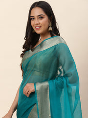 Zari Booti Organza Plain Saree