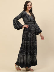 Digital Printed Crepe Gown Dress