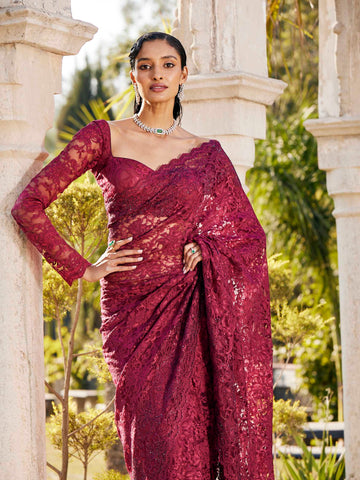 Swarovski Jaal Embroidered Lace Saree