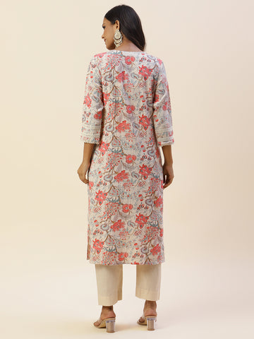 Floral Printed Cotton Kurta With Pants