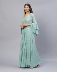 Dusty Green Georgette Salwar Kameez Stitched Suit