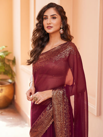 Sequin Georgette Embroidered Saree