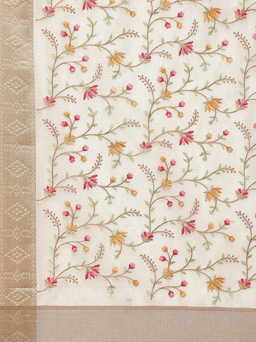 Floral Resham Embroidered Cotton Saree