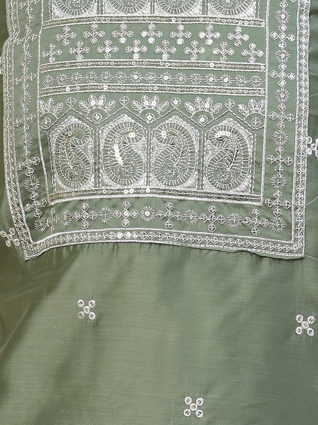 Neck Embroidered Chanderi Unstitched Suit Piece With Chanderi Dupatta