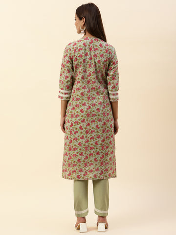 Floral Printed Cotton Kurta With Pants