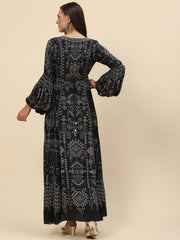 Digital Printed Crepe Gown Dress