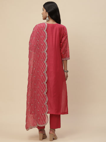 Booti Embroidered Cotton Kurta With Pants & Dupatta