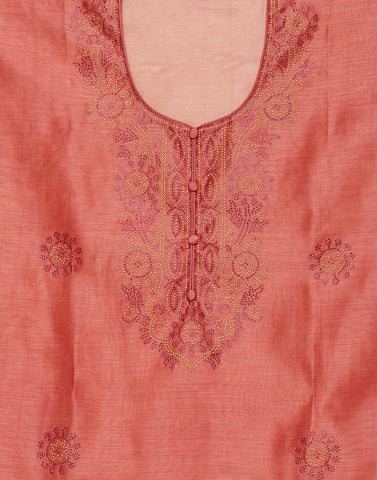 Embroidered Chanderi Suit Piece With Printed Chanderi Dupatta