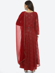 Sequin Embroidered Art Georgette Kurta With Palazzo & Georgette Dupatta