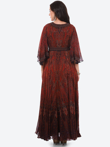 Digital Printed Georgette A-Line Gown Dress